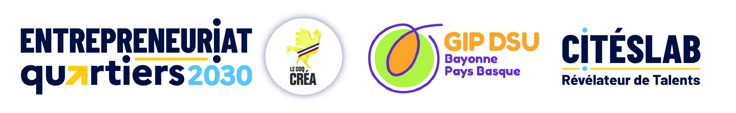 Logo Entrepreneuriat quartiers 2030, CitésLab et GIP DSU